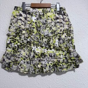 Banana Republic women's Ruffle Mini Skirt‎ Floral Print Black Green White Size 4